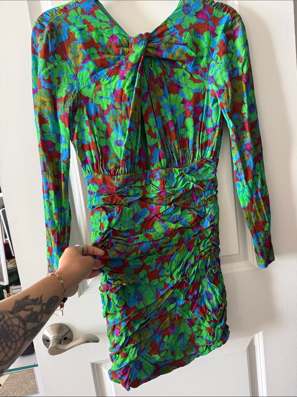 Zara Multicolor Floral Ruched Long-Sleeve Dress